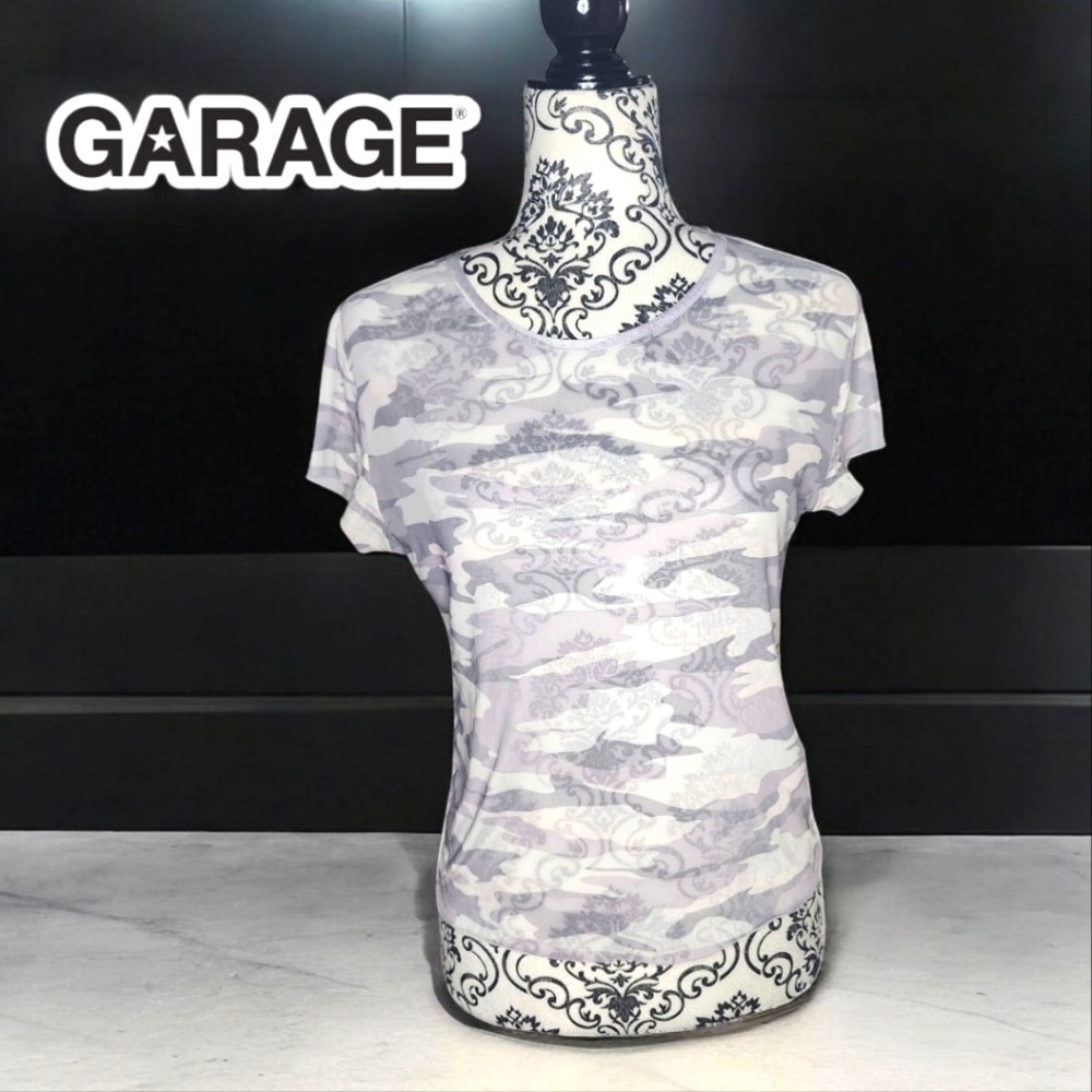 GARAGE Gray Camo Sheer Top - Medium